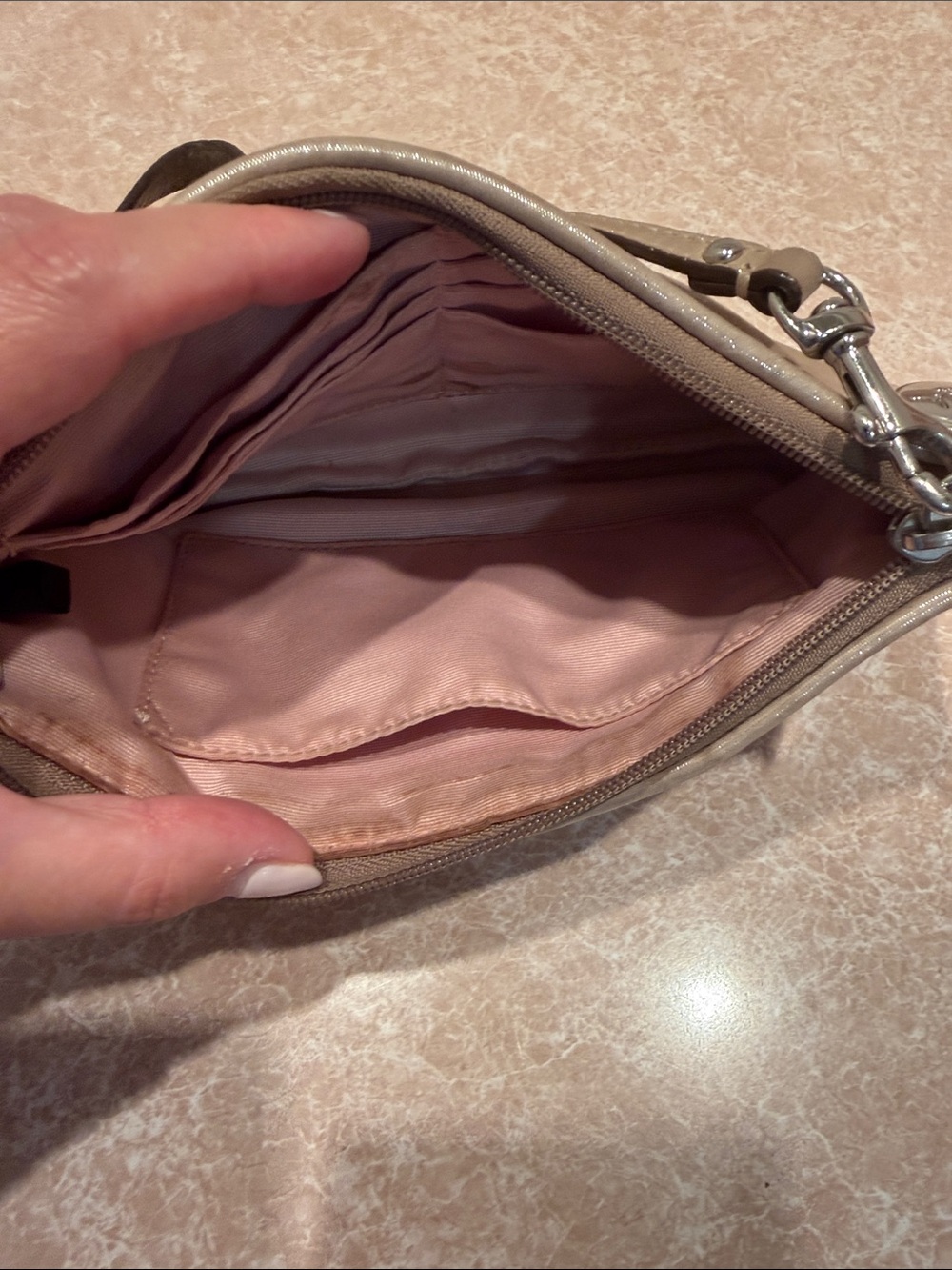 Coach Metallic Taupe Leather Clutch Wristlet - Picture 7 of 9